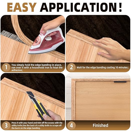 GSCIT Club Red Oak Edge Banding, 1 1/2 inch x 10ft roll of Veneer Edge Banding Pre-glued Flexible, Wood Tape Banding for Cabinet Repair Furniture