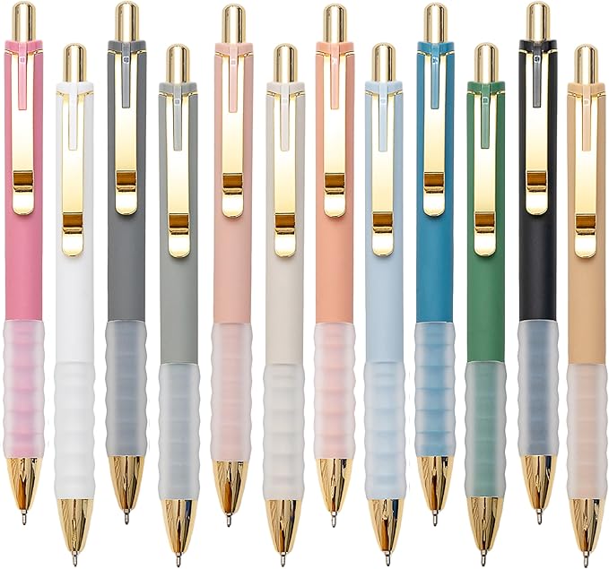 1.0mm Ballpoint Pens Retractable Cute Black Ink Pens with Silicone Grip Smooth Writing Suitable for Office, Note-taking (12 pcs)