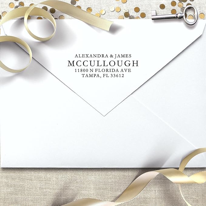 Self Inking Return Address Stamp - Custom 4 Line Personalized Address Stamp for Envelopes, Wedding Invitations, Business, Mailing Labels, Black Ink (All Serif)