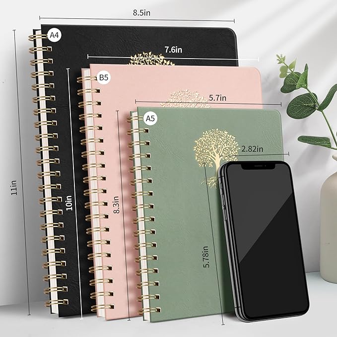 RETTACY Graph Grid Paper Notebook, 110 Pages, A4 Large Size (8.5'' × 11''), 5 Squares per Inch, Leather Hardcover, 100 GSM Thick Paper, for School, Students, Math, Engineering (Light Green)