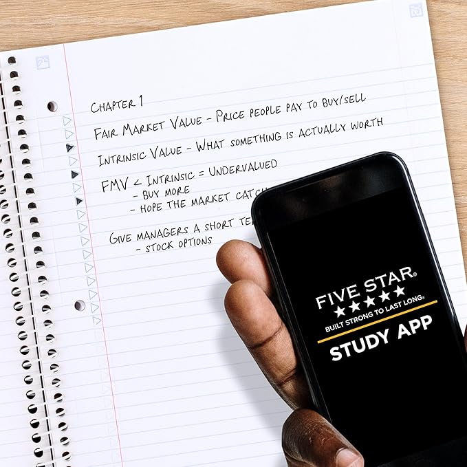 Five Star Spiral Notebook + Study App, 1 Subject, College Ruled Paper, 8-1/2" x 11", 80 Sheets, Fights Ink Bleed, Water Resistant Cover, Soft Petals Blue (820441F-ECM)