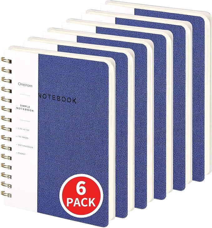 Lined Spiral Notebook College Ruled A5 Journal Book for Note Taking, 160 Pages Writing Journal for Office and Home School Supplies 5.75x8.125 inch (6pack-Navy Blue)
