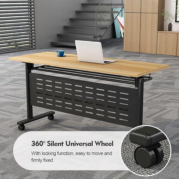 Foldable Conference Table, Folding Conference Room Table with Wheels, Modern Rectangle Flip Top Mobile Training Table for Office Room Classroom (2pack 63in)