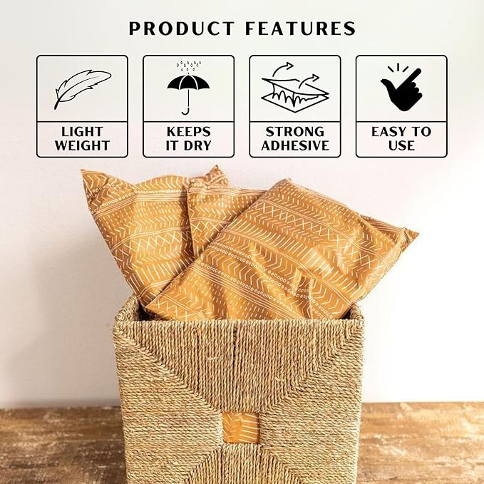 Poly Mailers 10x13 Inch 50 Pack Medium Shipping Bags Strong Thick Mailing Envelopes | Self Sealing Adhesive | Waterproof & Tear Resistant | Small Business Packaging for Clothing - Boho Brown