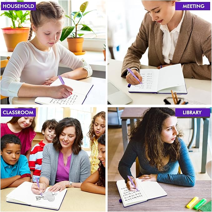 feela 3 Pack Notebooks Journals Bulk, Hardcover Notebook Classic Ruled Lined Journal Set with Pen Holder for Work Business Journaling Note Taking, with 3 Black Pens, 120 GSM, 5.1”x8.3”, A5, Purple