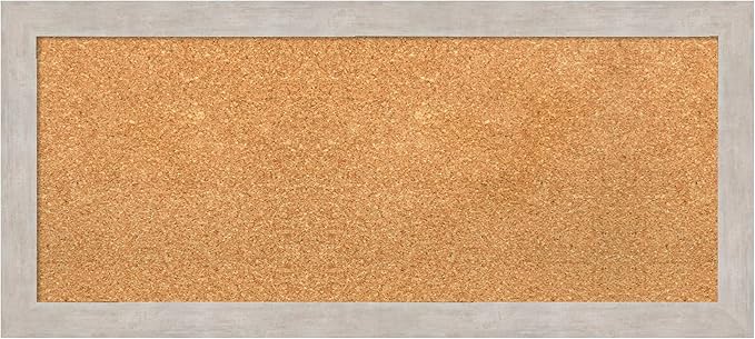 Amanti Art Natural Cork Board for Wall, 15x33 Vision Board with Silver Wood Frame, Medium Corkboard Office Decor for Home Organization, Casual Corkboard Pinboard to display items for home organization