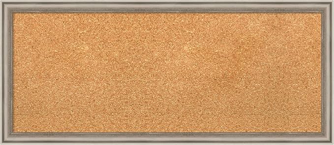Amanti Art Natural Cork Board for Wall, 14x32 Vision Board with Silver Wood Frame, Medium Corkboard Office Decor for Home Organization, Casual Corkboard Pinboard to display items for home organization