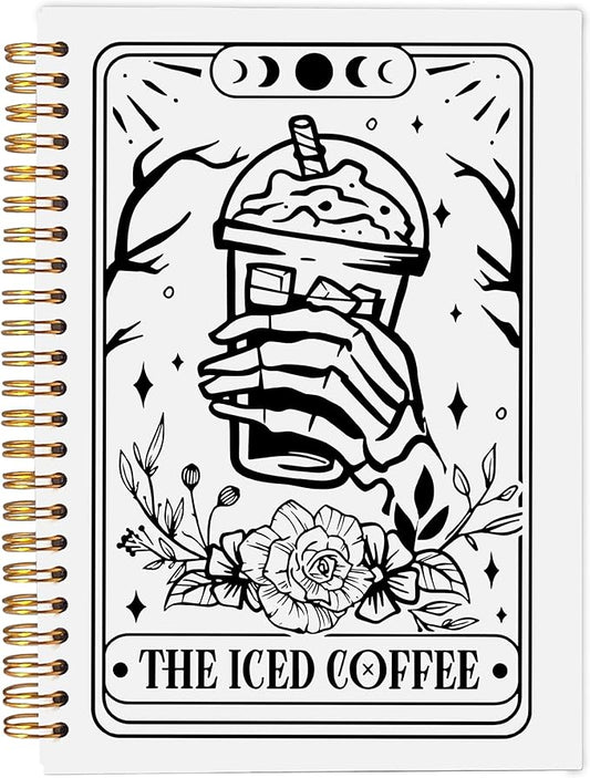 The Iced Coffee Tarot Journal Notebook - Coffee Lover Gifts, Tarot Lover Gifts, Gothic Skeleton Notebook, Witchy Journal, Witchy Gifts, Gothic Office Supplies, Spiral Notebook 5.5x8.3