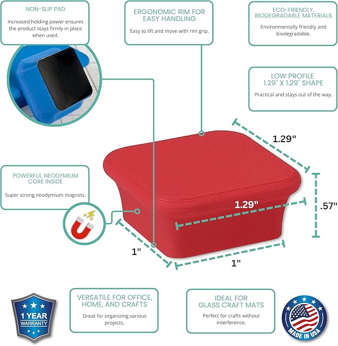 Glassboard Studio MiniBar Magnet - Strong Neodymium Rare Earth Magnets for Fridge, Whiteboard, Locker & Magnetic Glassboards - Ideal for Crafting & Office Use - Strong Fridge Magnets (Cherry Red, 4)