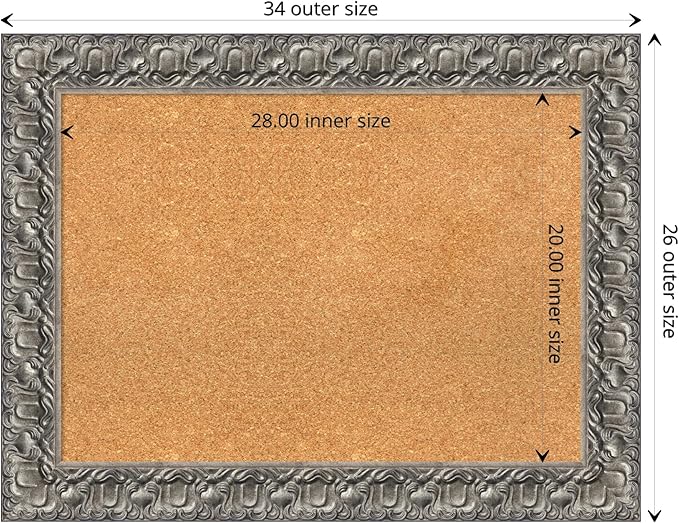 Amanti Art Natural Cork Board for Wall, 26x34 Vision Board with Silver Wood Frame, Medium Corkboard Office Decor for Home Organization, Traditional Corkboard Pinboard to display items for home