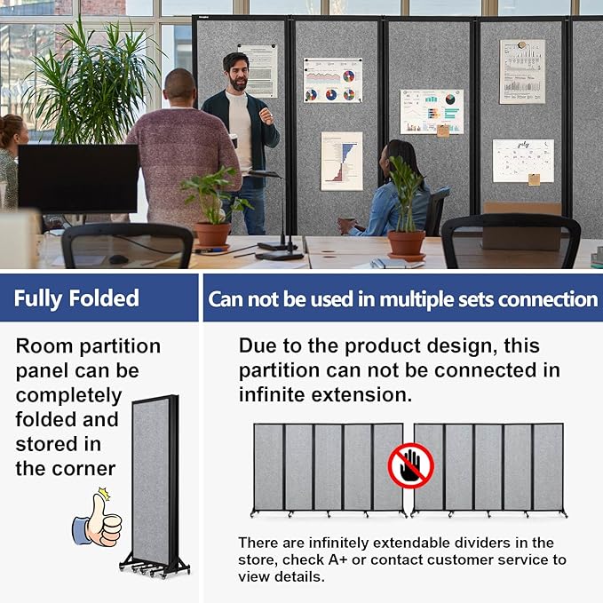 Room Partition,Folding Privacy Divider,Office Partition Dividers,Office Dividers Wall, 10'6"W x 6'7"H,Light Grey