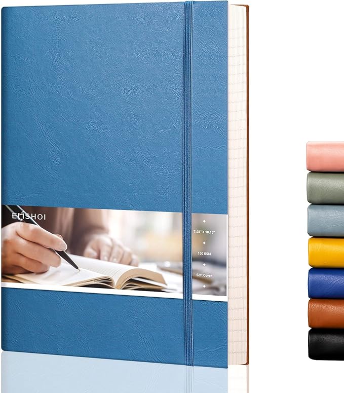 EMSHOI College Ruled Composition Notebook - Large B5 Notebook Lined Journal Leather with Free Sticky Notes, 204 Numbered Pages,100gsm Thick Lined Paper, Softcover, 7.5"x10"-LightBlue