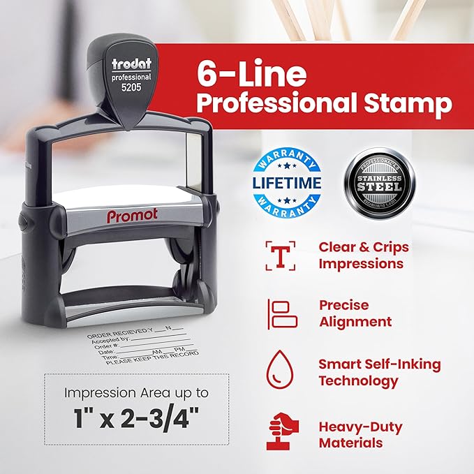 Promot Large Professional Stainless Steel Stainless Steel Self Inking 6 Lines Custom Stamp - Personalized Office Stamp