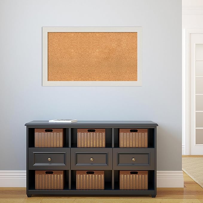 Amanti Art Natural Cork Board for Wall, 23x39 Vision Board with White Frame, Large Corkboard Office Decor for Home Organization, Country Rustic Corkboard Pinboard to Display Items for Home
