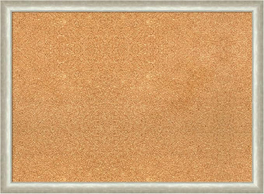 Amanti Art Natural Cork Board for Wall, 22x30 Vision Board with Silver Wood Frame, Medium Corkboard Office Decor for Home Organization, Modern Contemporary Corkboard Pinboard to display items for home