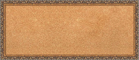 Amanti Art Natural Cork Board for Wall, 14x32 Vision Board with Bronze Frame, Medium Corkboard Office Decor for Home Organization, Traditional Corkboard Pinboard to Display Items for Home