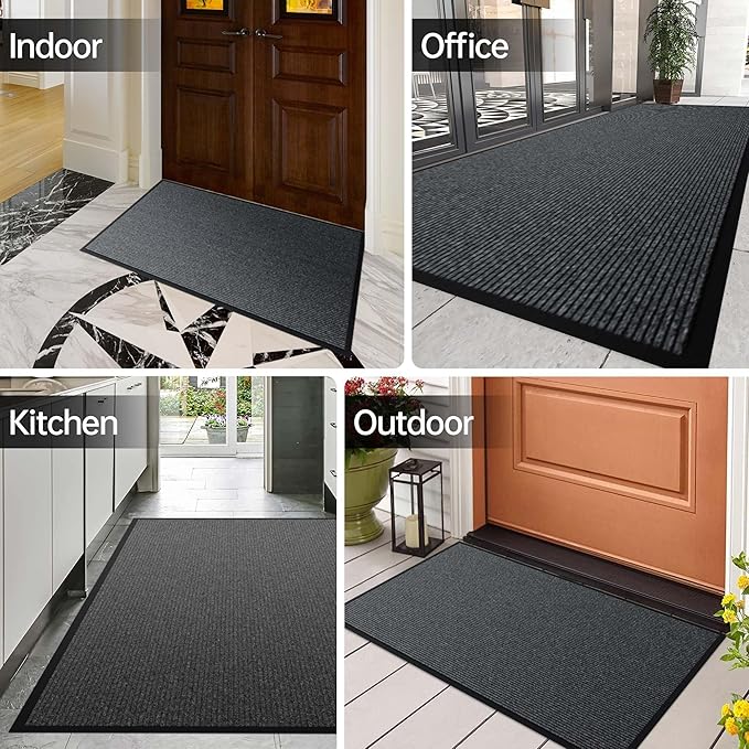 Front Door Mat, 4' x 8' Heavy Duty Indoor Outdoor Door Mat for Entryway, Commercial Door Mats Entrance, Low Profile Welcome Mats Non-Slip, Durable Rubber Backing Entry Mat for Patio, Home