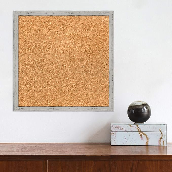 Amanti Art Natural Cork Board for Wall, 15x15 Vision Board with White Frame, Small Corkboard Office Decor for Home Organization, Cottage Corkboard Pinboard to Display Items for Home Organization in