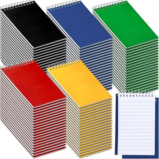 100 Pieces Spiral Memo Pads Bulk 3 x 5 Inch Small Note Pads Top Bound Lined College Ruled Paper Mini Notepad Pocket Spiral Notebooks for School Office Home Supplies, 75 Sheets (Bright Colors)