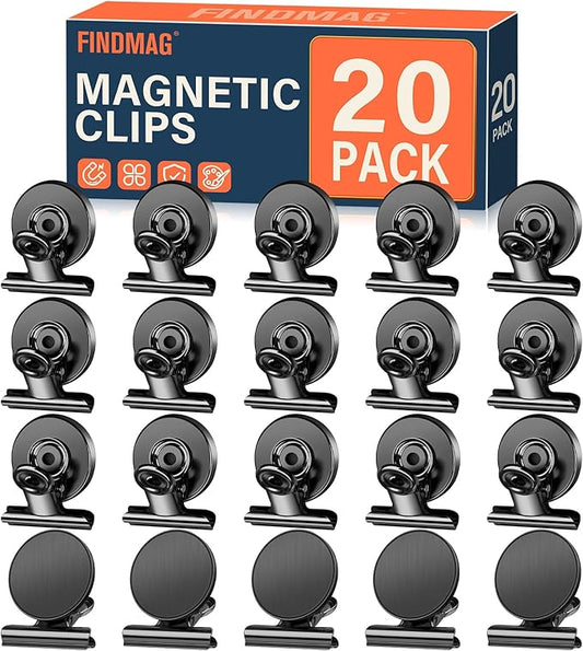 FINDMAG 20 Pack Fridge Magnets Refrigerator Magnet, Heavy Duty Refrigerator Clips, Whiteboard Magnets, Scratch Free Metal Clips for Whiteboard, Fridge, Kitchen, Office