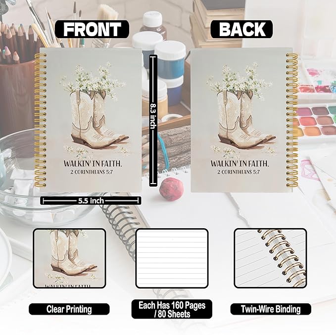 Western Christian Spiral Notebook, Western Cowgirl Bible Journaling Notebooks for Note Taking, Floral Scripture Hardcover Journals for Women 160 Pages 5.5x8.3 Inch, Cowgirl Gifts for Women