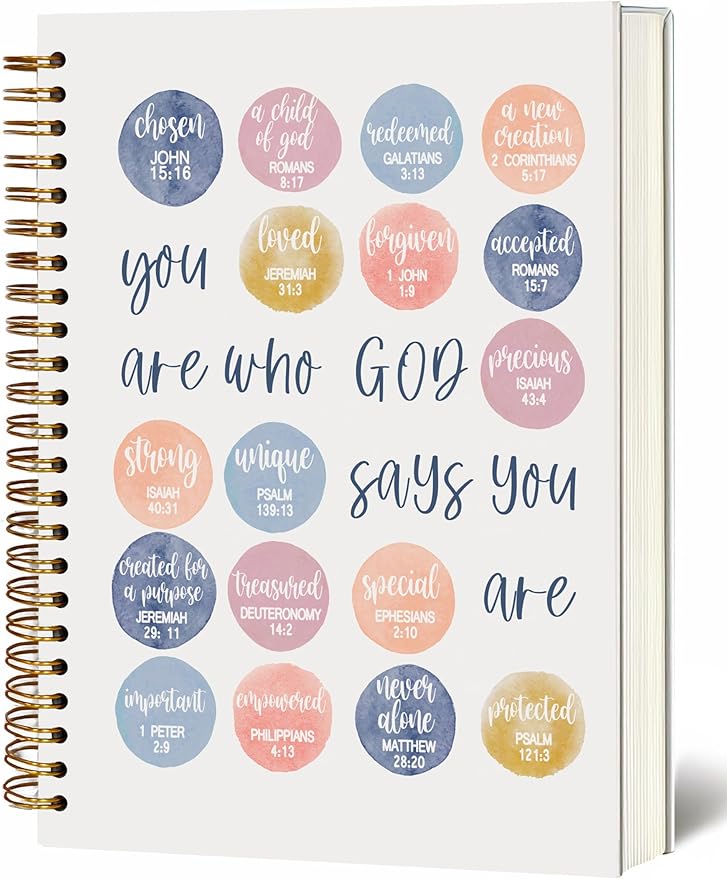 Bible Notebook, A5 Spiral Christian Journal Bible Verse-God Says You Are, Inspirational Notebooks for Women, Bible Study, Gift for Birthday Christmas, Office Supplies (Light blue)