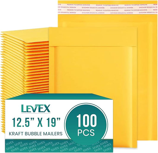 Levex - #6 12.5" x 19 [100 Pack) Kraft Bubble Mailers, Padded Envelope Mailers, Packing Envelope & Mailing Bags for Shipping