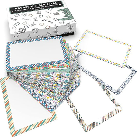 Dry Erase Magnetic Labels 2.8 x 1.8 in, Pattern Borders, Small Dry Erase Magnets, 40-Pack, Colored Erasable Write-On All-Purpose Labels, for Office, Education, Home, Whiteboard