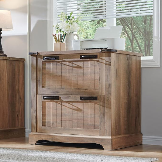 RedLemon Farmhouse Filing Cabinets with 2 Drawers, 30" File Cabinets w/Hanging File Folders for A4/Letter/Legal Size Documents, Office Storage Cabinet for Study Room, Living Room (Rustic Natural Oak)