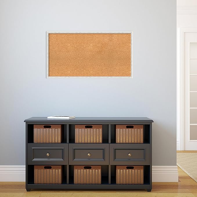 Amanti Art Natural Cork Board for Wall, 19x35 Vision Board with White Frame, Large Corkboard Office Decor for Home Organization, Modern Corkboard Pinboard to Display Items for Home Organization in