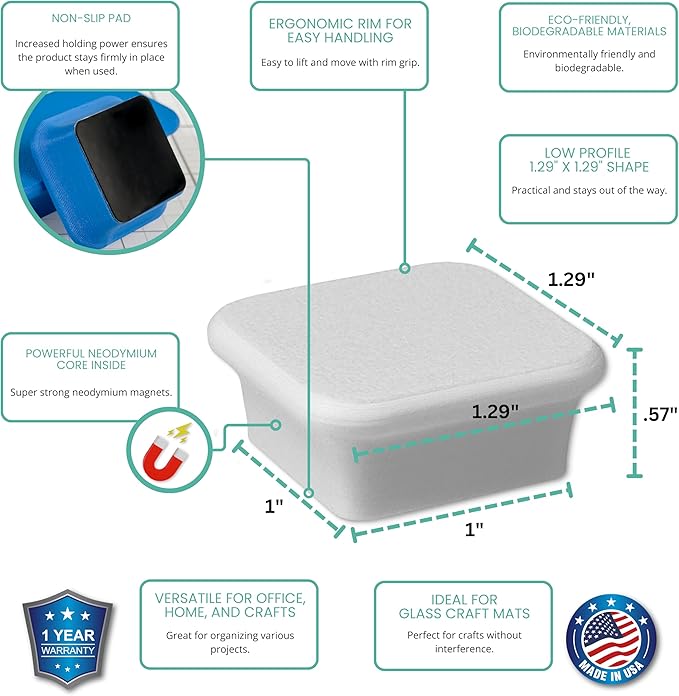Glassboard Studio MiniBar Magnet - Strong Neodymium Rare Earth Magnets for Fridge, Whiteboard, Locker & Magnetic Glassboards - Ideal for Crafting & Office Use - Strong Fridge Magnets (Snow White, 4)