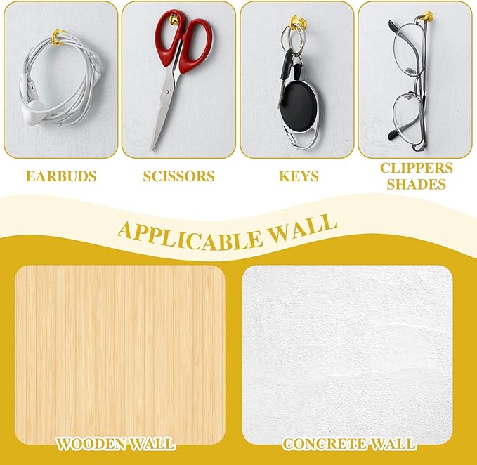 Hotop 60 Pieces Push Pin Wall Hooks Metal Thumb Tack Hangers Iron Alloy Nail Decorative Picture Hooks for 20 Lbs Home Office School Party Supply (Gold)