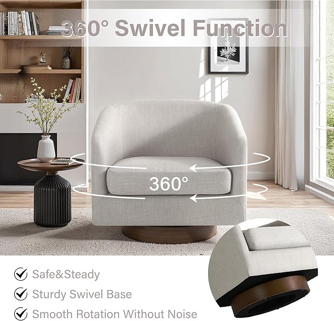 UIXE Swivel Accent Chairs Set of 2, Fabric Upholstered Barrel Chair for Living Room, Comfy Round Armchair Single Sofa Bedroom Reading Seat - 31" W, Khaki