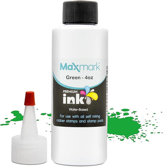 MaxMark Premium Refill Ink for self Inking Stamps and Stamp Pads, Green Color - 4 oz.