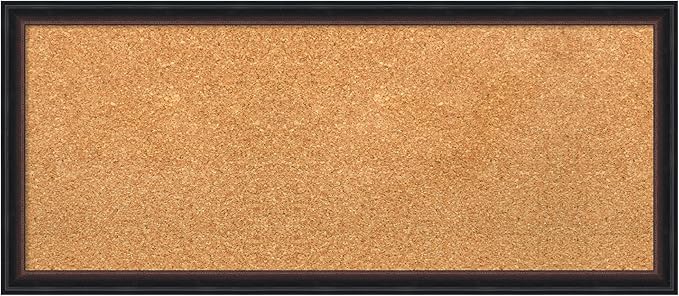Amanti Art Natural Cork Board for Wall, 14x32 Vision Board with Black Wood Frame, Medium Corkboard Office Decor for Home Organization, Casual Corkboard Pinboard to display items for home organization