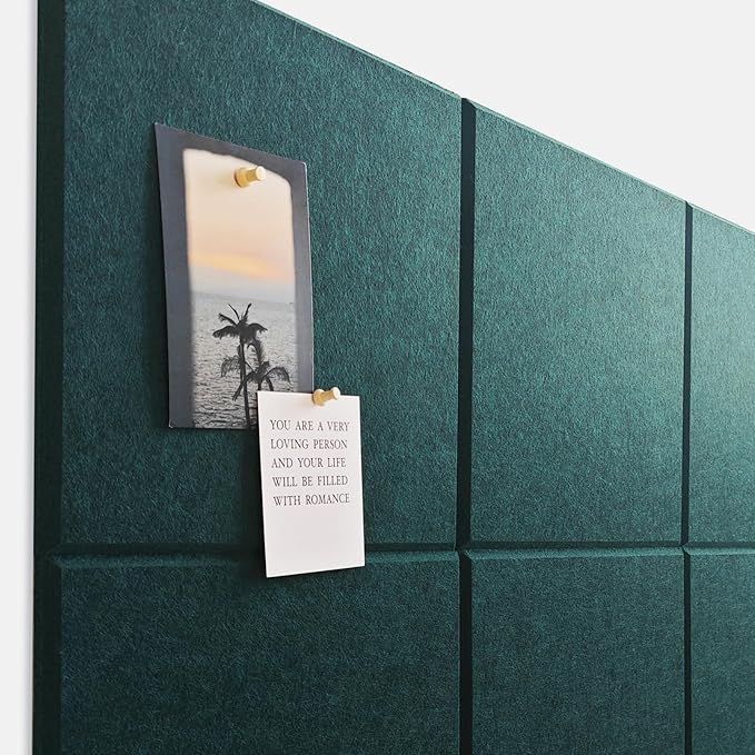 Large Cork Board for Office Wall Decor,48"x36"-12 Pack Felt Wall Tiles with Safe Removable Adhesive Tabs, 1/2" Thick, Felt Bulletin Board Pin Board Cork Boards for Walls - Dark Green