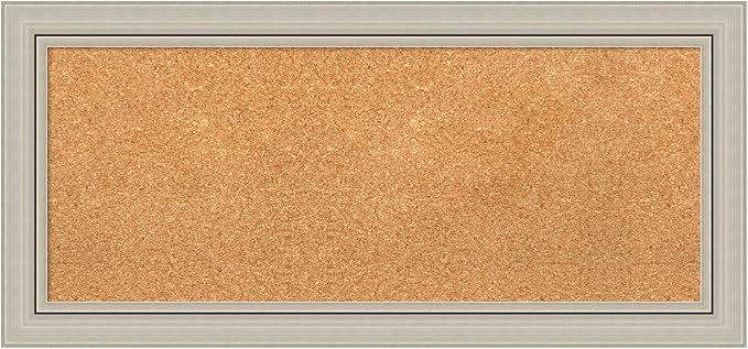 Amanti Art Natural Cork Board for Wall, 16x34 Vision Board with Silver Wood Frame, Medium Corkboard Office Decor for Home Organization, Casual Corkboard Pinboard to display items for home organization
