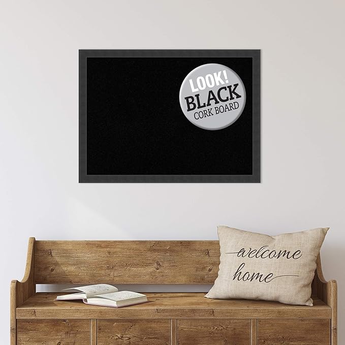 Amanti Art Black Cork Board for Wall, 22x30 Vision Board with Black Wood Frame, Medium Corkboard Office Decor for Home Organization, Modern Contemporary Corkboard Pinboard to display items for home