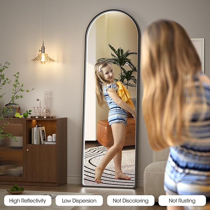 Hasipu 55" X 18" Full Length Mirror with Lights, Black Frame Arch Led Mirror Full Length and 3 Colors Temperatures & Brightness Adjustable,Light Up Mirror Full Body for Bedroom Cloakroom Living Room