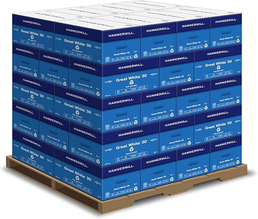 Hammermill Printer Paper, Great White 30% Recycled Paper, 8.5 x 11 - 1 Pallet, 40 Cases (200,000 Sheets) - 92 Bright, Made in the USA, 086700PLT