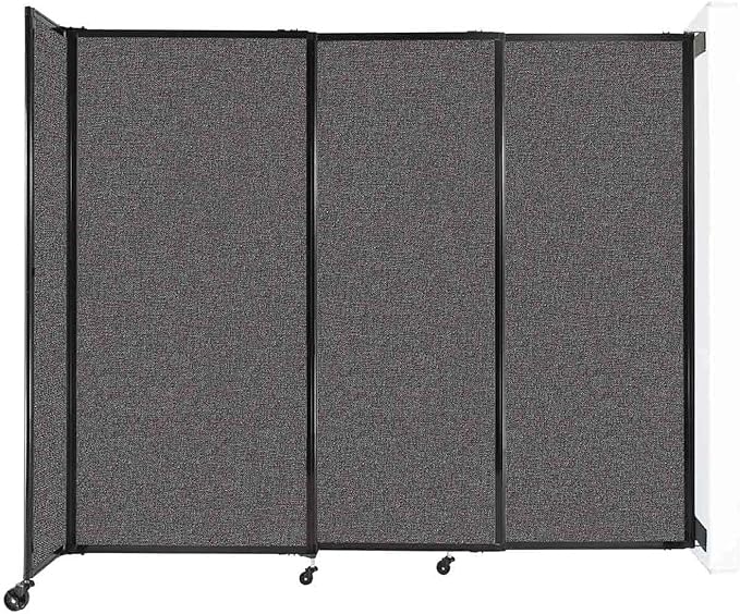 Wall-Mounted Sliding StraightWall Room Divider | Adjustable Widths | Locking Wheels | Room Separator | Up to 7'2" Wide x 6' Tall Charcoal Gray Fabric Panels