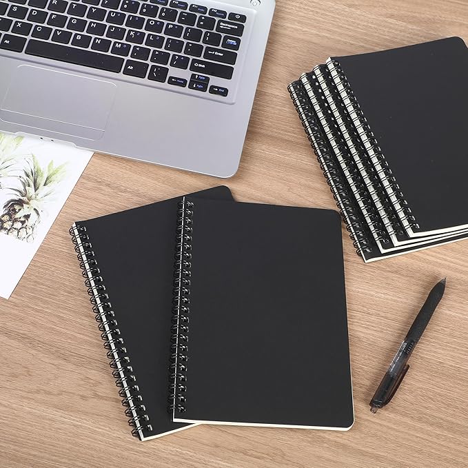 miikoul 60 Packs A5 Spiral Notebooks, Black Ruled Notebooks Bulk, 8.3"×5.5", 60 Sheets/120 Pages, Hardcover Lined Journal Notepad Travel Notebooks for Office and Back to School Supplies