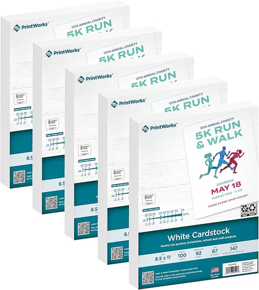 Printworks White Cardstock, 67 lb, 96 Bright, FSC Certified, (5 pack bundle) 500 Sheets, 8.5 x 11 Inch (00540C)