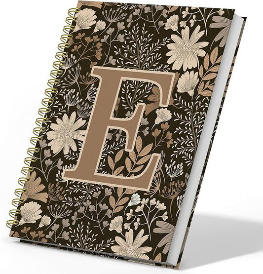 Initial E Personalized Journal Notebook, Boho Floral Journaling Notebooks for Women Girls, Costom Monogrammed Gifts for Women Mom Girls Friends, Letter Spiral Notebook, 5.5x8.3