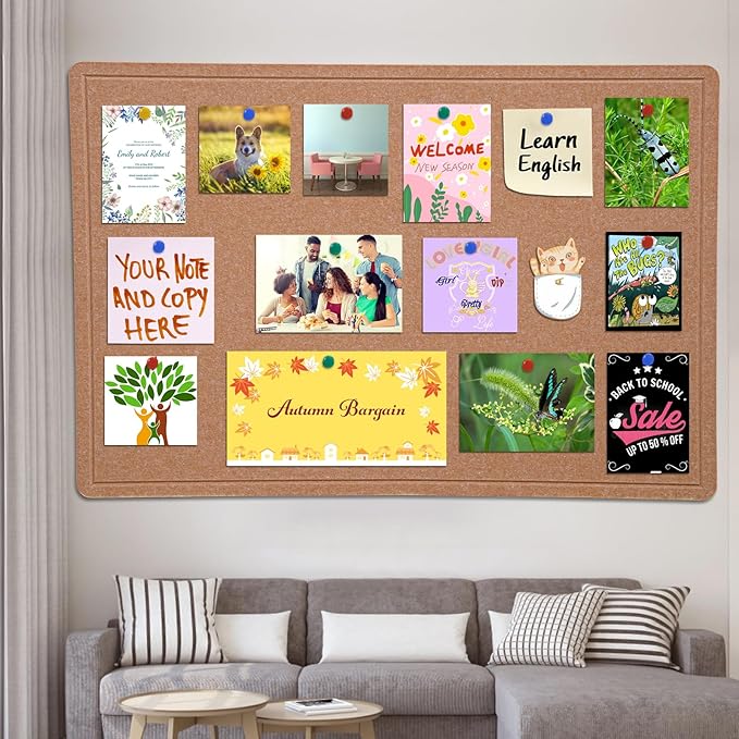 Large Bulletin Board - 72 X 48 inches Decorative Felt Pin Board - 6' x 4' Cork Board Alternative for Wall - Foldable Picture Board Self-Adhesive Prayer Board with 30 Pushpins - Ginger Yellow