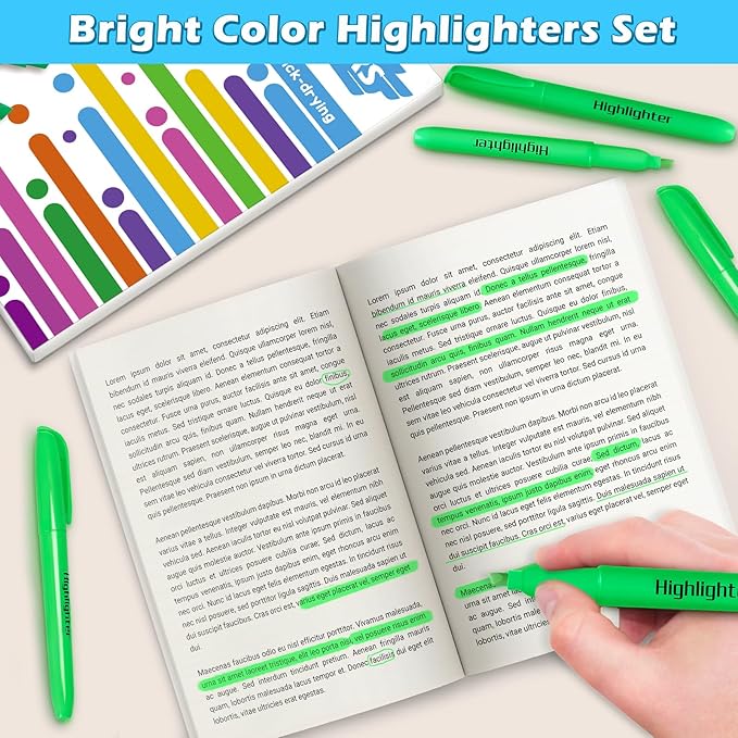 Duchong Highlighters, 30 Packs Green Highlighter Bright Colors Bulk, Chisel Tip Dry-Quickly No Bleed Highlighter Markers for Adults Kids, Office Classroom Must Have, School Supplies for Teachers
