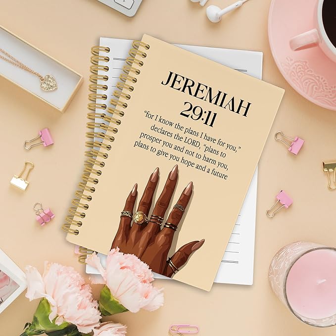 XPH Christian Spiral Notebook, Jeremiah 29:11 Bible Verse Journaling Notebooks for Note Taking, Religious Hardcover Journal for Writing 160 Pages 5.5 x 8.3 Inch, Christian Gifts for Black Women