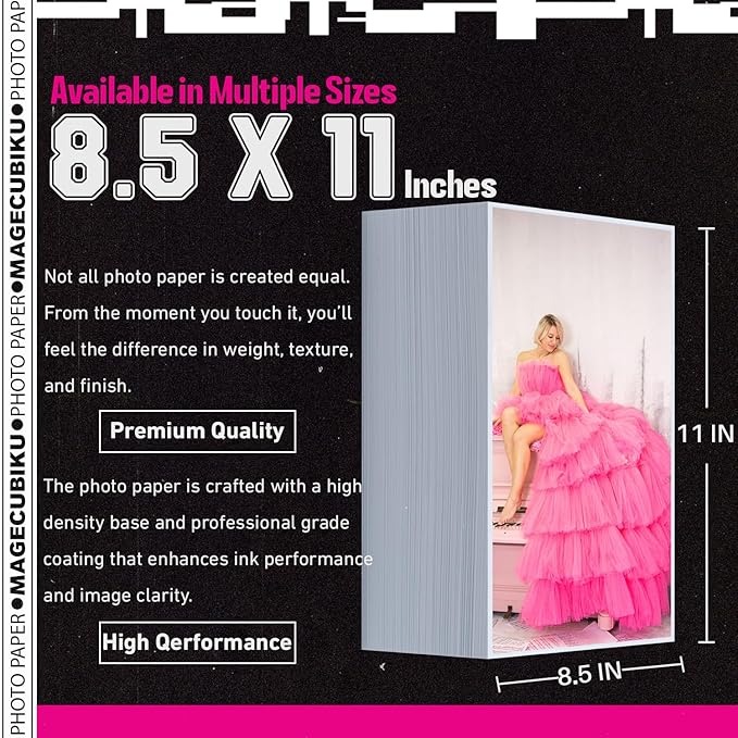 Glossy Photo Paper 8.5 x 11 Inches,200 Sheets 70 lb/258 gsm Premium Heavyweight Photographic Paper for Inkjet Printer Instant Dry Professional Postcard Picture Use Dye Ink