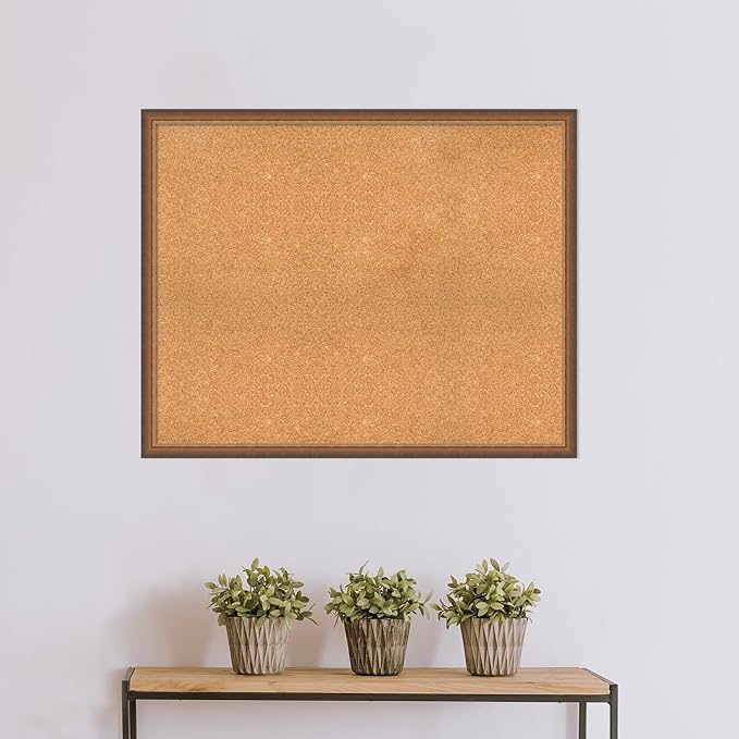 Amanti Art Natural Cork Board for Wall, 32x40 Vision Board with Bronze Frame, X-Large Corkboard Office Decor for Home Organization, Modern Corkboard Pinboard to Display Items for Home Organization in