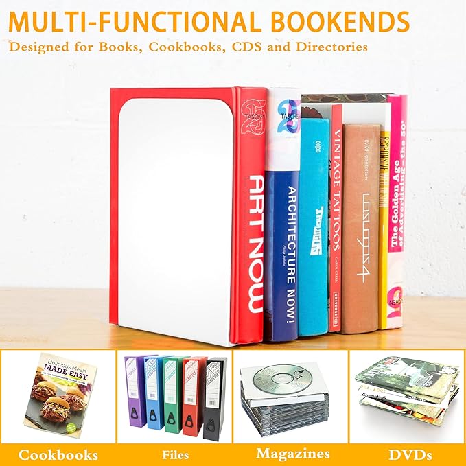 VFINE White Metal Bookends: 2 Pairs for Heavy Books and Shelves